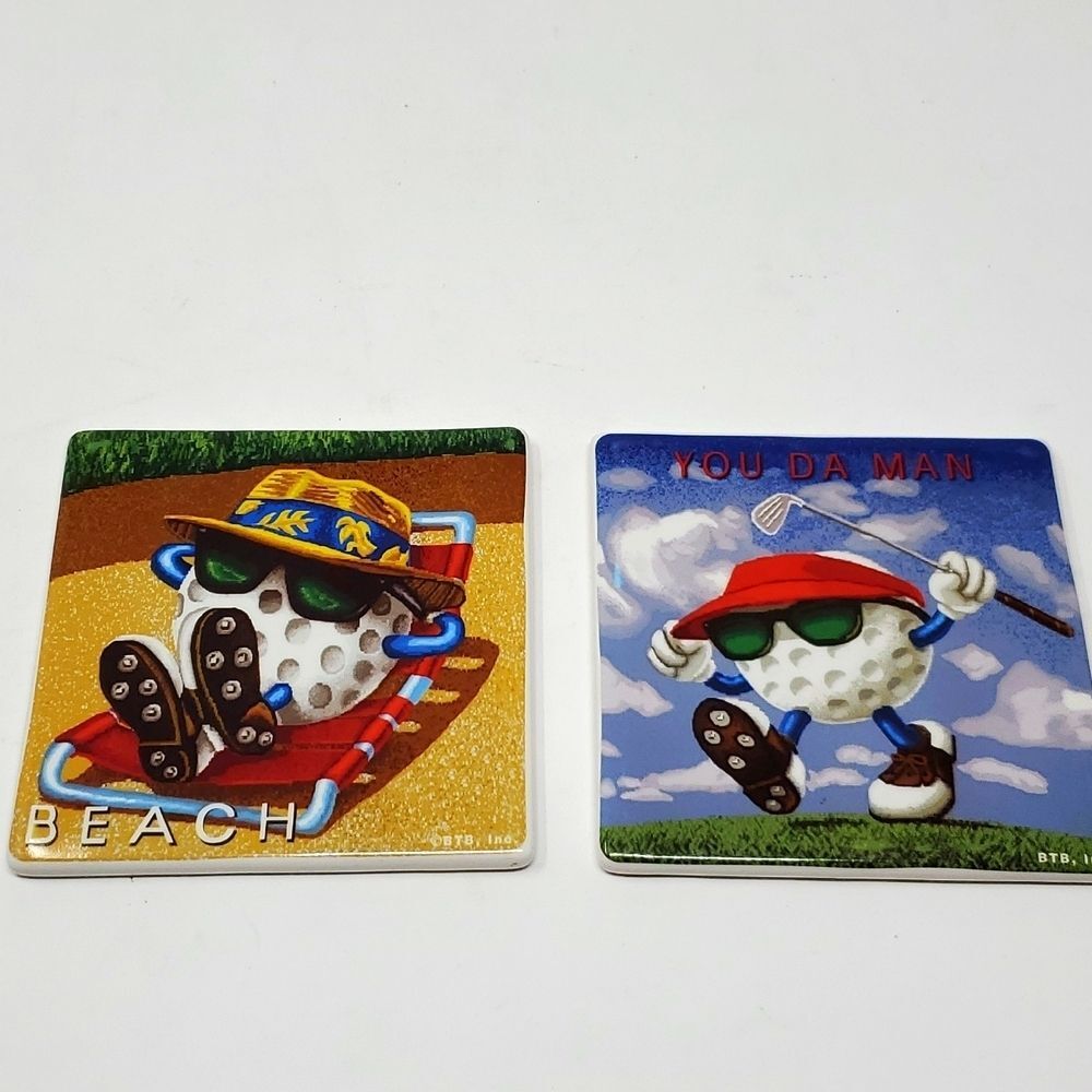 BTB, Inc. Be The Ball, Golf Themed Tiles Coasters Hotplates Set of 2